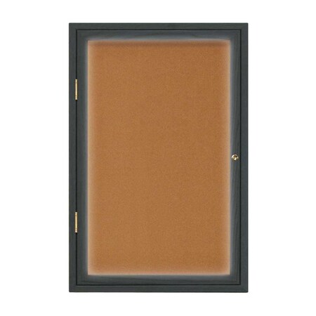 United Visual Products Triple Door Enclosed Radius EZ Tack Board, 96"x48", Header, Black/Green UV7016EZ-GREEN-BLACK
